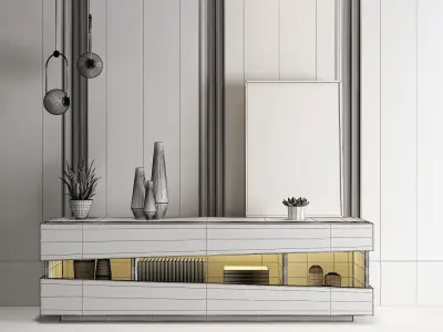 interior modern tv stand with glass doors 3D model