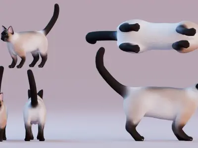 Low poly - Stylized cats - Siamese Cat Low-poly 3D model