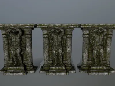 statue 2 stone column with Low-poly 3D model