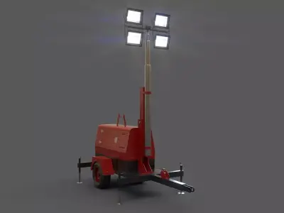 PBR Mobile Light Tower Generator B - Red Dark  Low-poly 3D model
