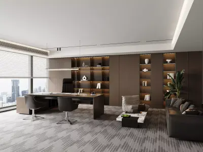 Luxury Executive Office with Modern Desk and Lounge Area 3D model