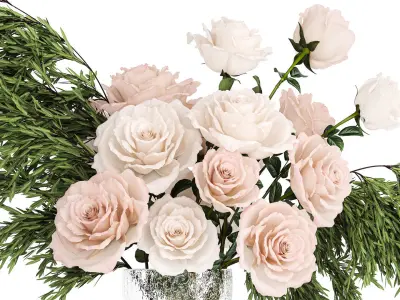Small bouquet of pink and white flowers rose glass vase 394 3D model