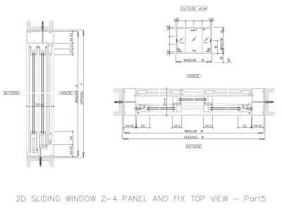 2D SLIDING WINDOW 2-4 PANEL AND FIX TOP VIEW 3D model