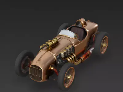 Retro-Futuristic Steampunk Racing Car 3D Model Low-poly 3D model