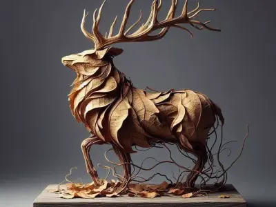 Leaf Stag Sculpture Organic Animal Form Textured Foliage 3D Low-poly 3D model