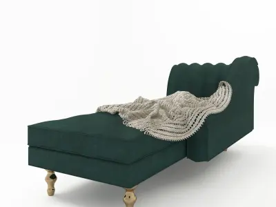 green sofa with knitted blanket 3D model