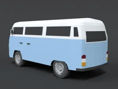 Low Poly Cartoon Retro Van Low-poly 3D model