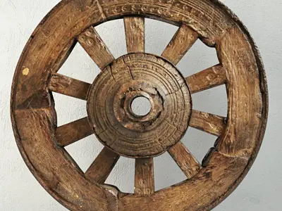 Ox Cart Wheel on Stand 3D model