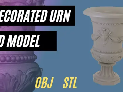 Decorated urn with female head 3D model