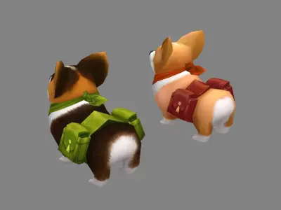 Cartoon corgis - puppy dogs  Low-poly 3D model