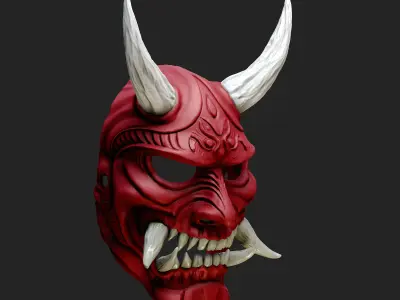 Oni Mask 14 Demon Full Face Horn Fang 3D print model