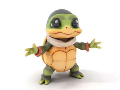 Charming Turtle Adventurer Rigged and Animated Character Model Low-poly 3D model