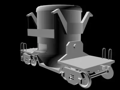 Wagon train car with wheels Low-poly 3D model
