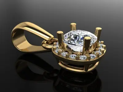 Dainty Diamond Halo Cushion Pendant With Bell Mix Size 3D print model