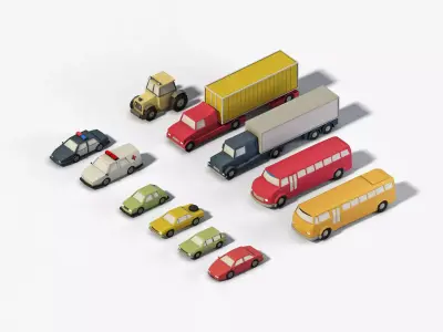 Pack of 11 low poly land Vehicles Low-poly 3D model