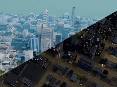 City Downtown Skyscraper Street Landscape 17 - DAY and NIGHT Low-poly 3D model