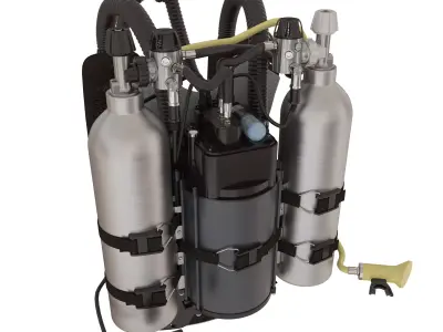 Rebreather scuba diving backpack with two tanks 3D model