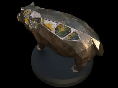 Steampunk Hippo Low-poly 3D model