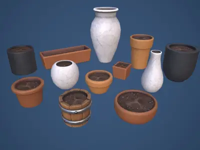 Stylized House Plants Pots Pack Low-poly 3D model