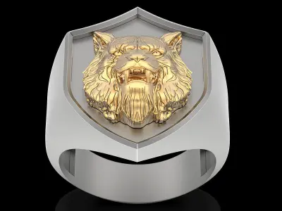 Tiger lion Man ring silver gold jewelry 3D print model