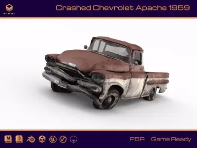 Crashed Chevrolet Apache 1959 Low-poly 3D model