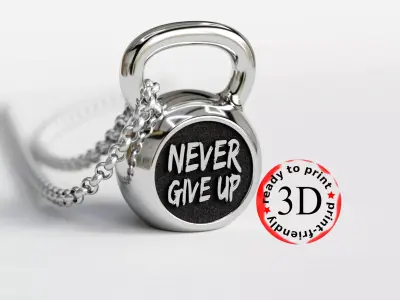 kettle bell pendant with the inscription never give up 3D print model