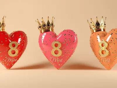 Womens Day Luxury Heart Model with Crown Low-poly 3D model