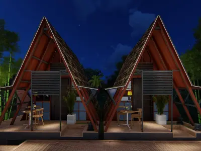 elevated triangular house 3D model
