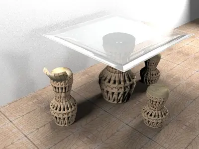 glass table wit bamboo chair 3D model