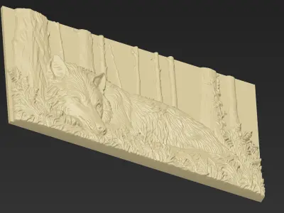 A Sleeping Wolf in the Forest A125 3D print model
