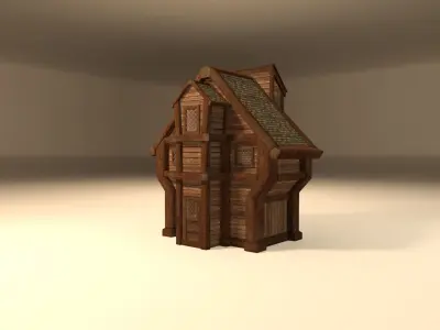 Fantasy medieval wooden house Low-poly 3D model