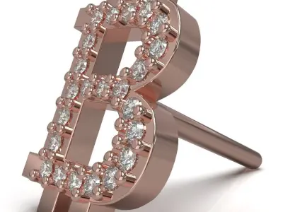 Bitcoin stud earring with gems 3D print model