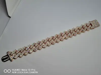 Model Cuban Chain Bracelet and Necklace stones cut round 3D print model