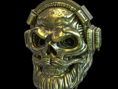 Skull ring with headphone vol1 jewelry 3D print model