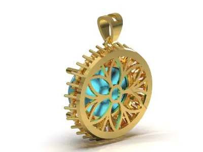 Turquoise Oval Baguette Diamond Sunburst Pendant model jp0380 3D print model