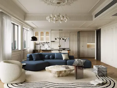 French Eclectic Vintage Living Room  3D model  3D model