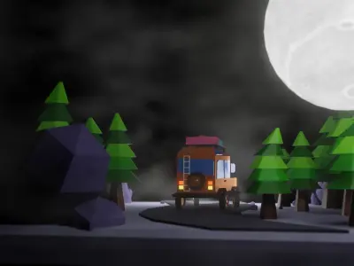 Lowpoly 3D model truck in forest 3D model