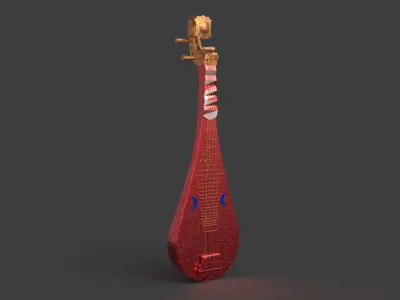 Chinese musical instrument pipa Low-poly 3D model
