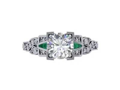 Solitaire Engagement Art Deco Ring 3D print model 19