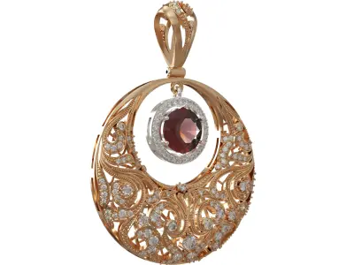 Classic Pendant with round garnet and diamonds 3D print model