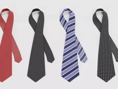 Tie Set V1 - 4 Classic Untied Neckties 3D model