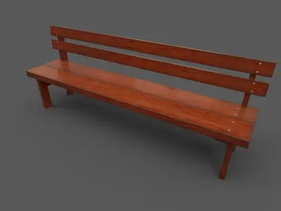 Pack 6 Wood Bench Low-poly 3D model