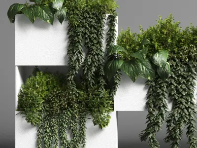 Collection Indoor plant-plant stand white concrete vase set 05 Low-poly 3D model