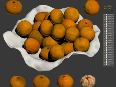 Tangerines in a clay bowl Low-poly 3D model