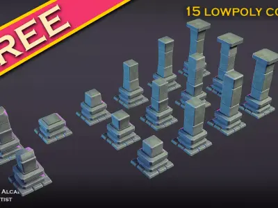 FREE architectural  Column SET for videogames  Free low-poly 3D model
