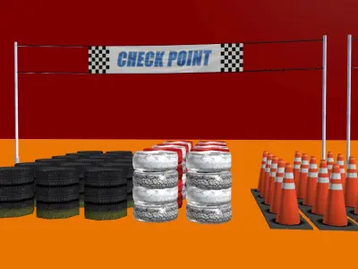 Racing Game Elements And Street Light Low Poly 3D Kit 2025 Low-poly 3D model