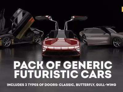 Pack of generic futuristic cars with different doors  3D model