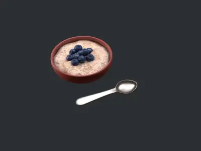Porridge with Blueberries Low-poly 3D model