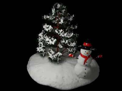 Snowman and Pine tree 3D model