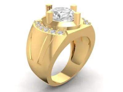 Luxury Men Round Gemstone Ring with Diamond Side Stones 3D  2047 3D print model